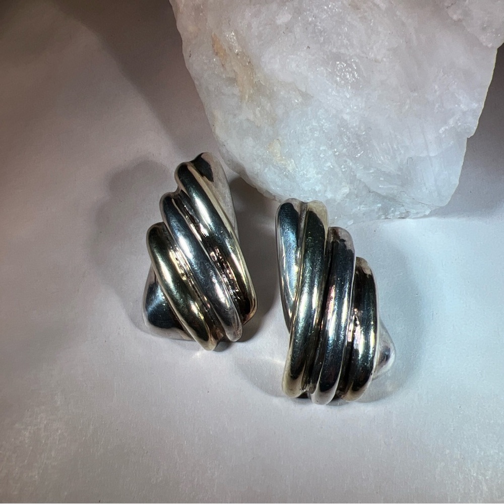Vintage Art Deco Solid Sterling Silver 925 Clip on Earrings / 22 Grams
